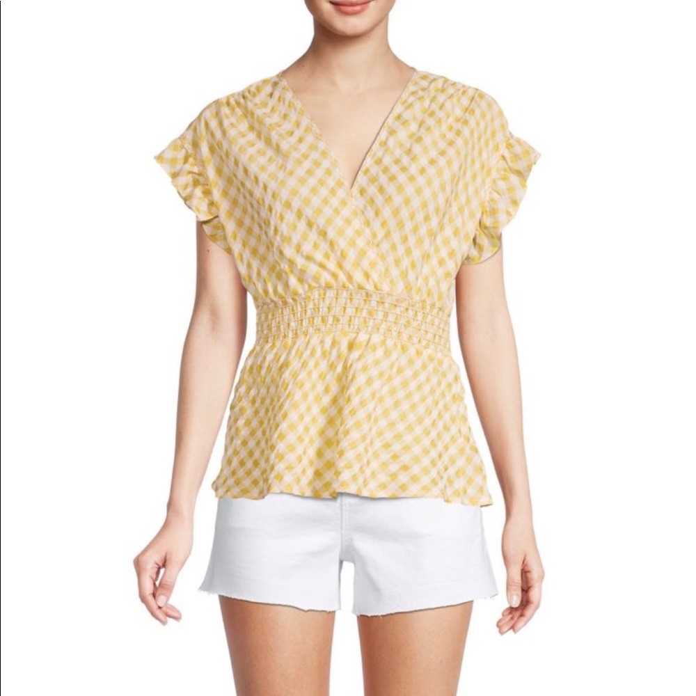 Max Studio Ruffle Gingham Print Top